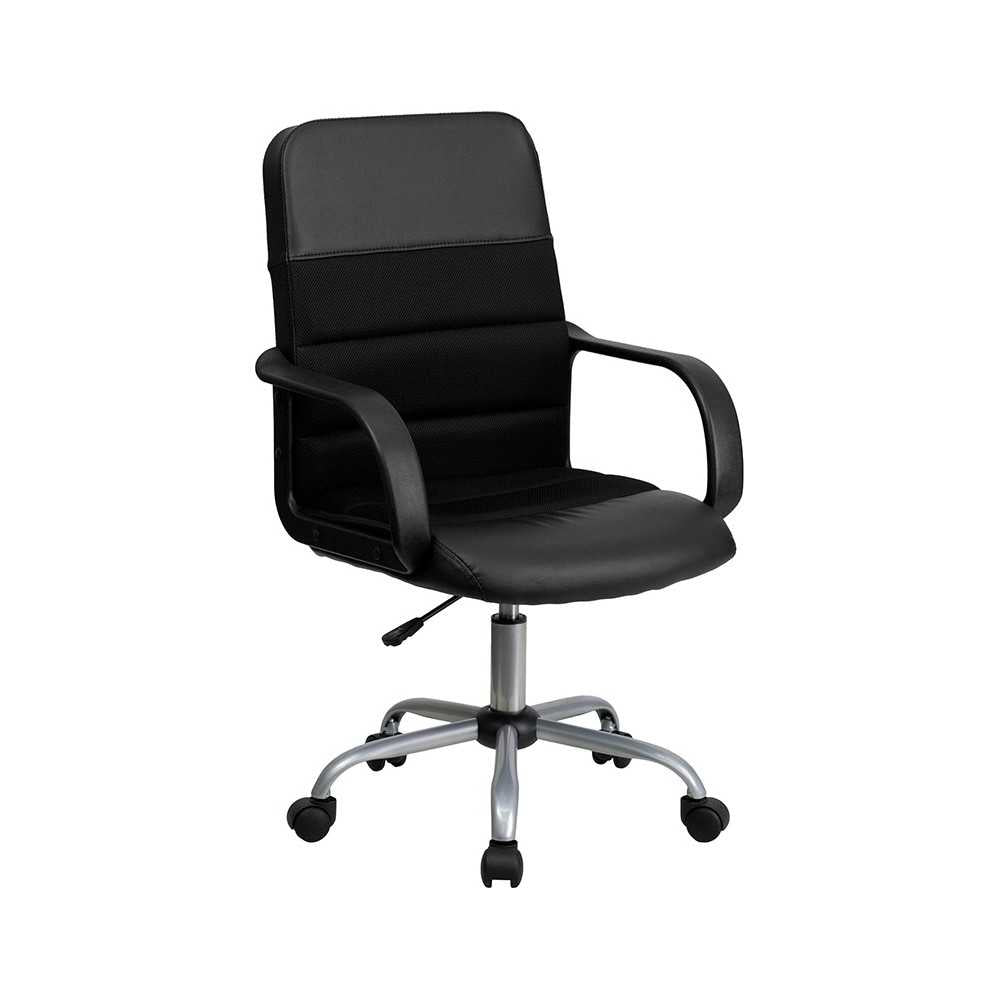 Mid-Back Black LeatherSoft and Mesh Swivel Task Office Chair with Arms