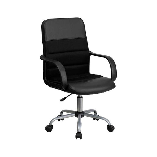 Mid-Back Black LeatherSoft and Mesh Swivel Task Office Chair with Arms