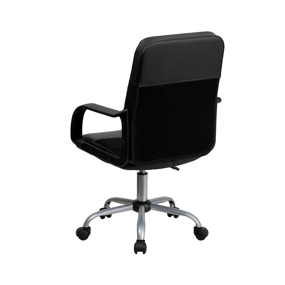 Mid-Back Black LeatherSoft and Mesh Swivel Task Office Chair with Arms