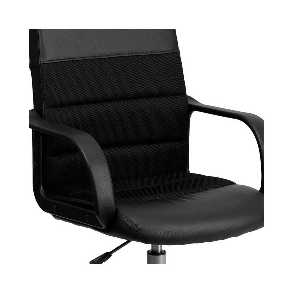 Mid-Back Black LeatherSoft and Mesh Swivel Task Office Chair with Arms