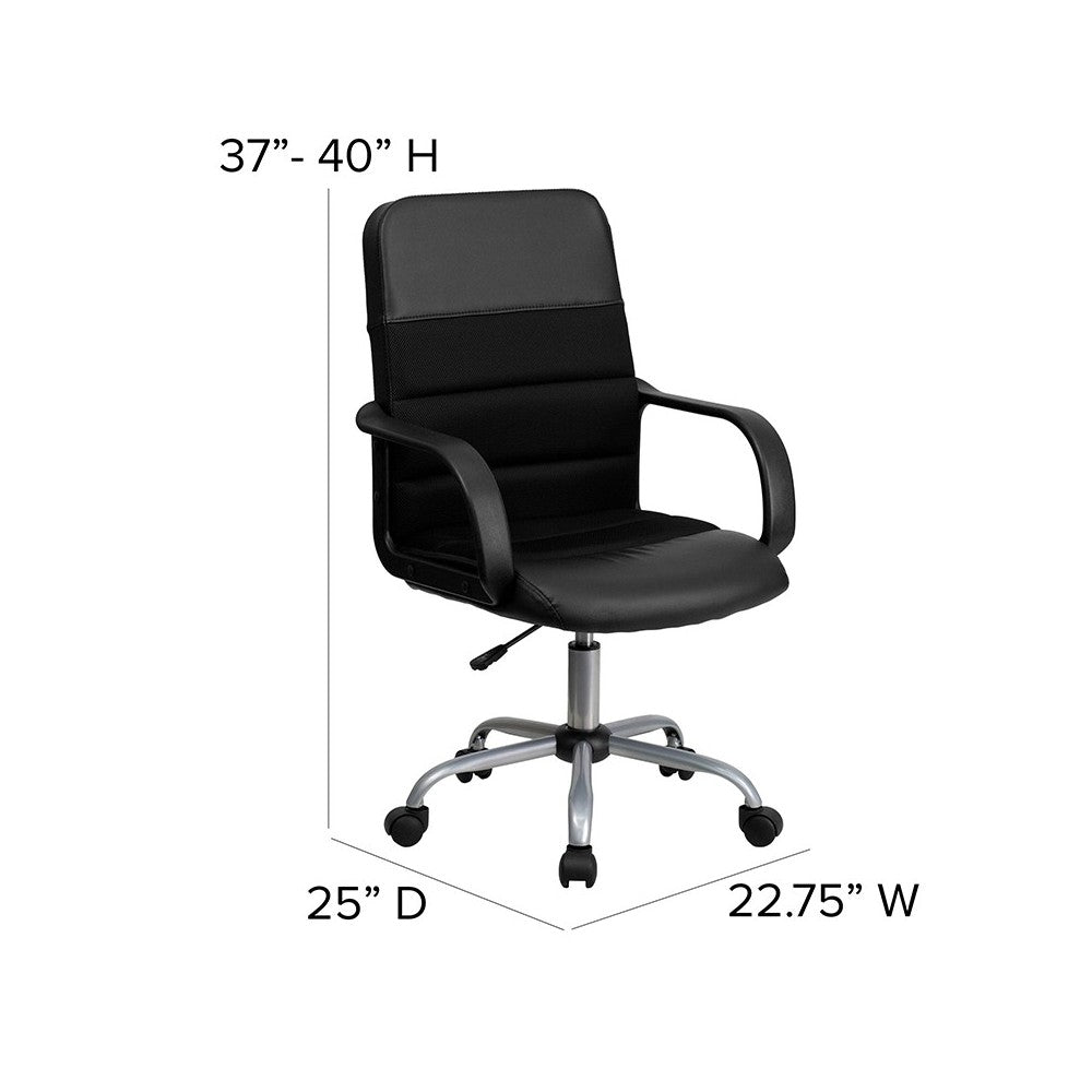 Mid-Back Black LeatherSoft and Mesh Swivel Task Office Chair with Arms