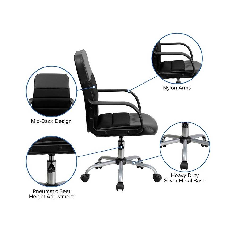 Mid-Back Black LeatherSoft and Mesh Swivel Task Office Chair with Arms