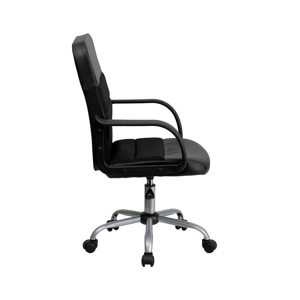 Mid-Back Black LeatherSoft and Mesh Swivel Task Office Chair with Arms