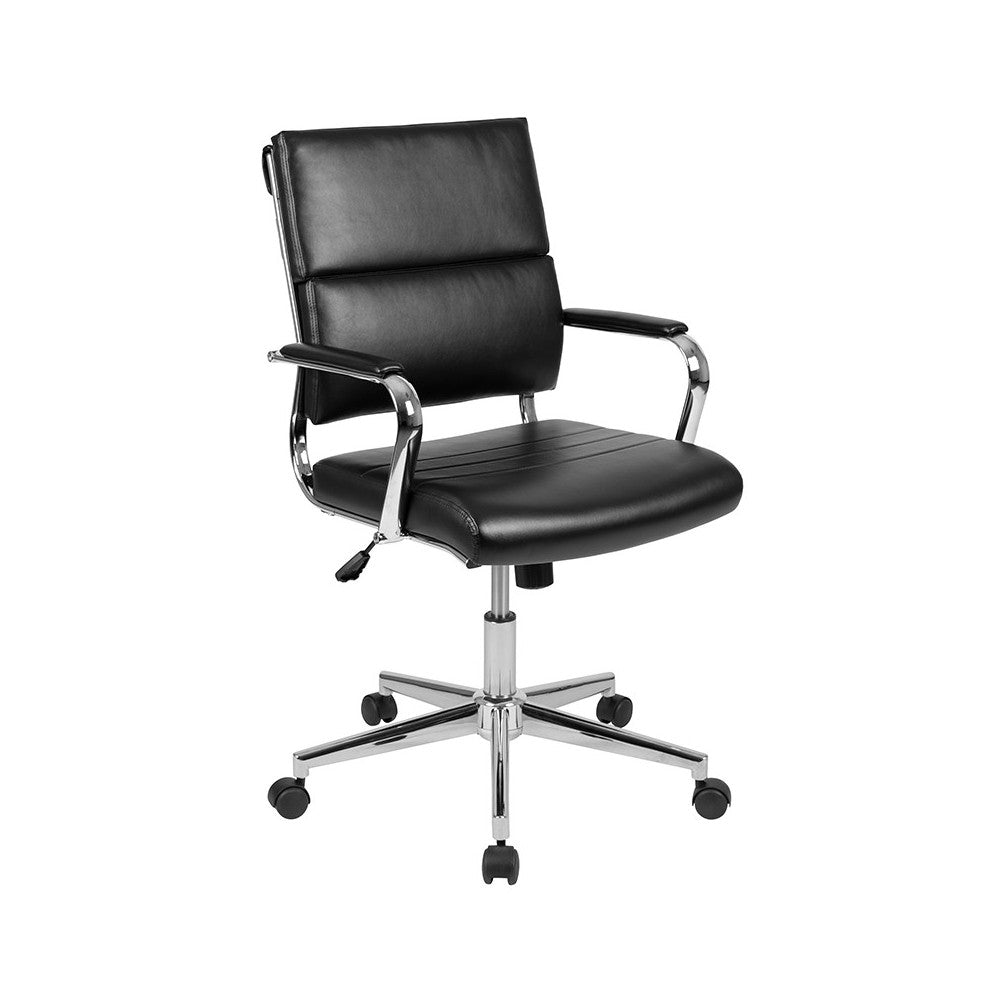 Mid-Back Black LeatherSoft Contemporary Panel Executive Swivel Office Chair