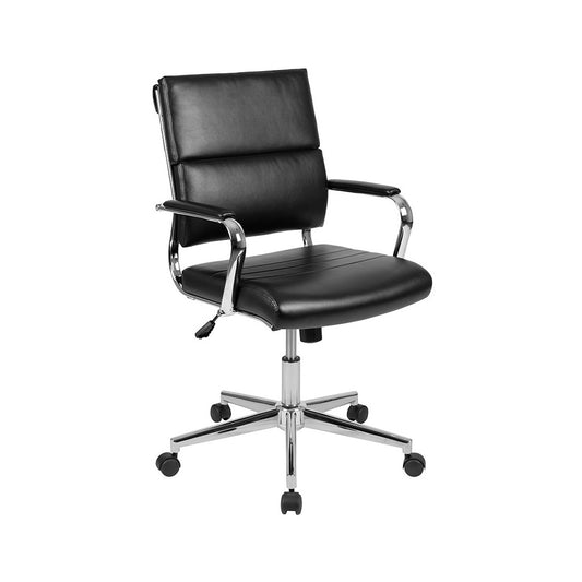 Mid-Back Black LeatherSoft Contemporary Panel Executive Swivel Office Chair