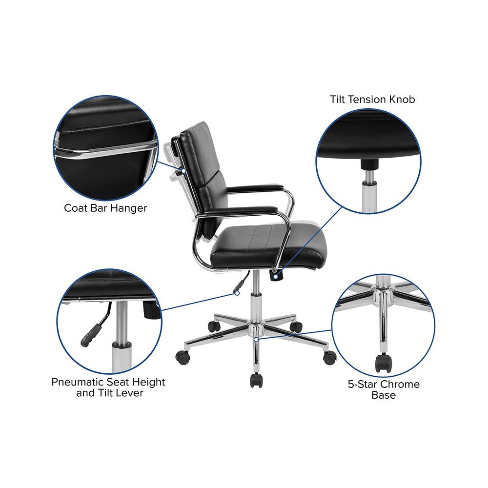 Mid-Back Black LeatherSoft Contemporary Panel Executive Swivel Office Chair