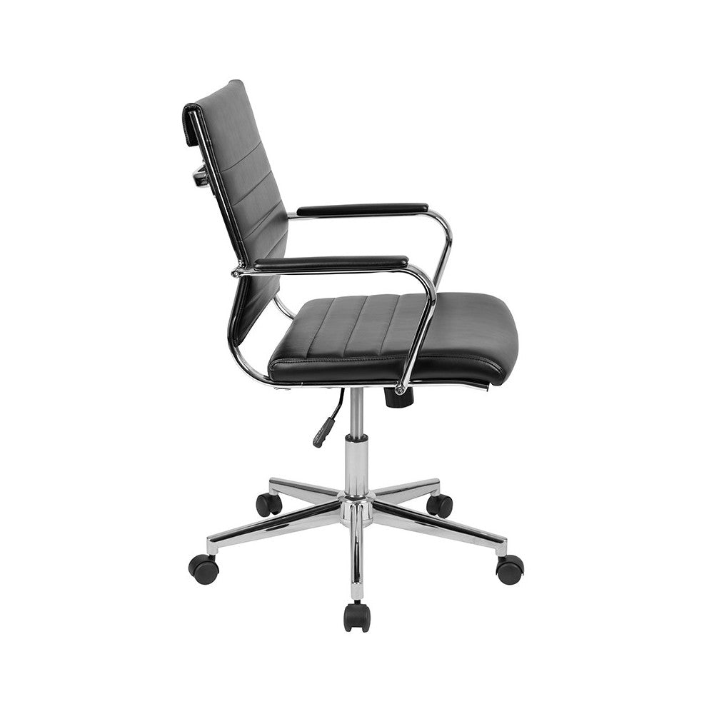 Mid-Back Black LeatherSoft Contemporary Ribbed Executive Swivel Office Chair