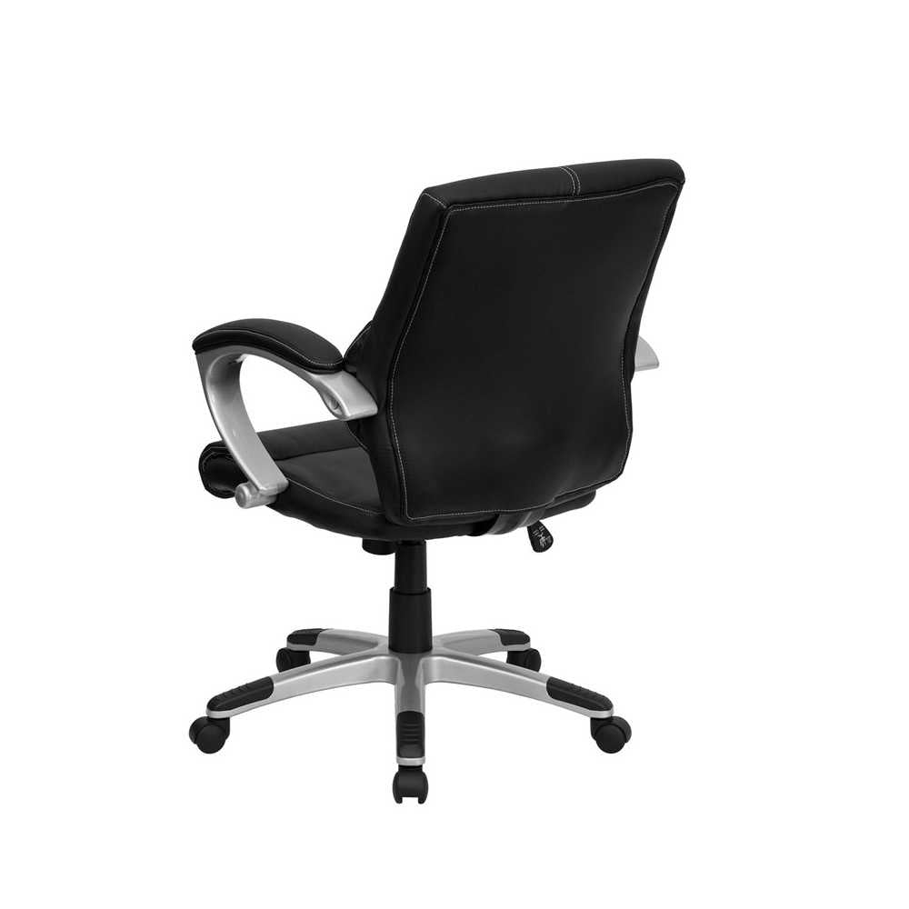 Mid-Back Black LeatherSoft Contemporary Swivel Manager's Office Chair with Arms