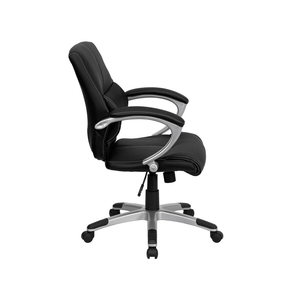 Mid-Back Black LeatherSoft Contemporary Swivel Manager's Office Chair with Arms