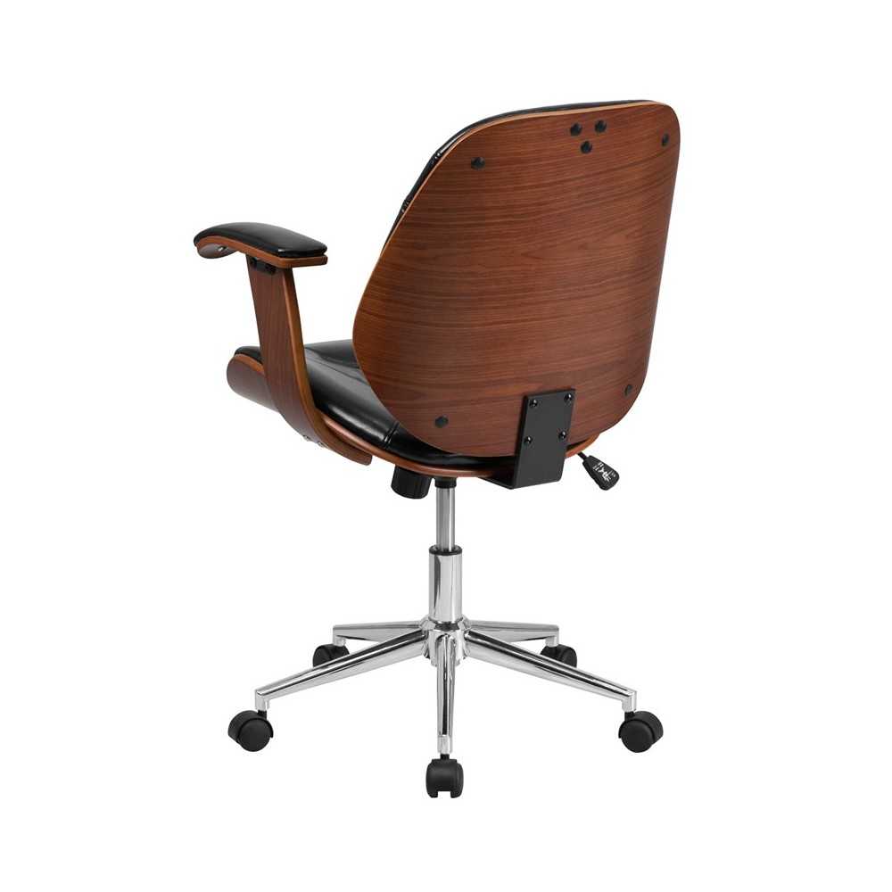 Mid-Back Black LeatherSoft Executive Ergonomic Wood Swivel Office Chair with Arms