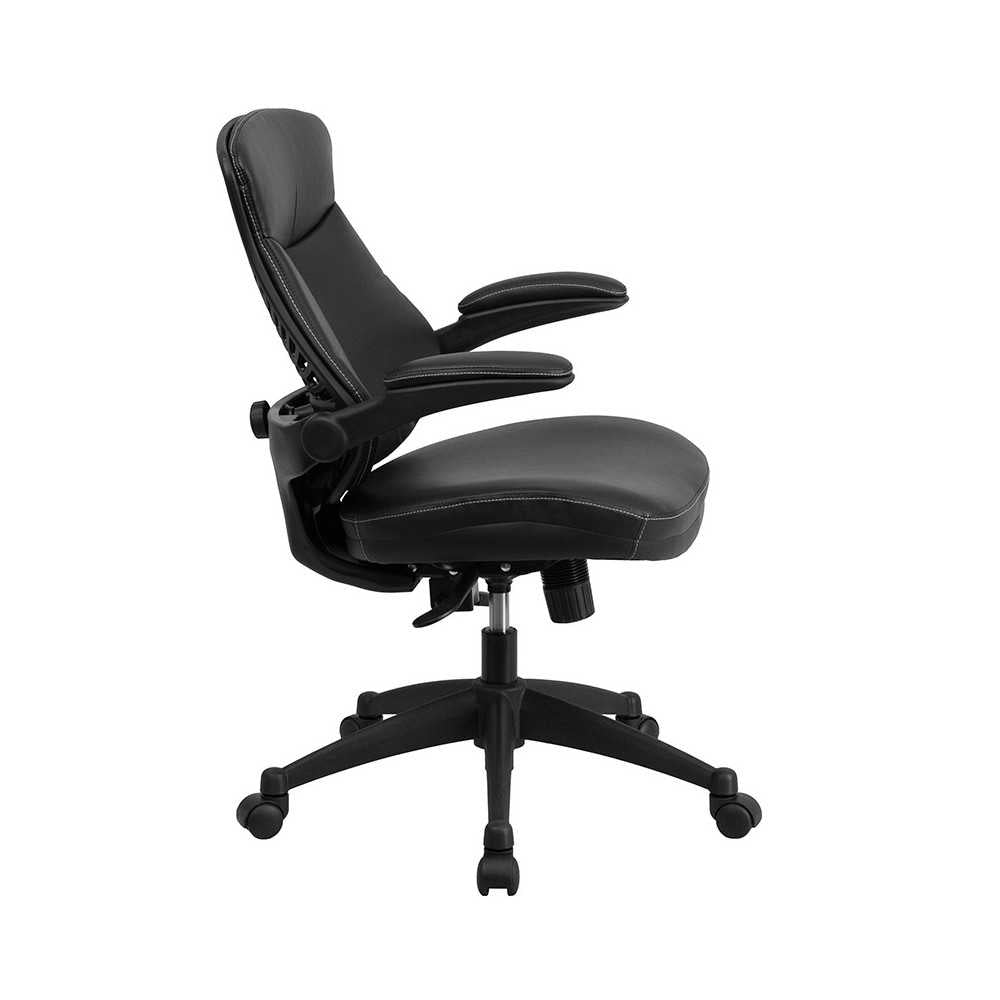 Mid-Back Black LeatherSoft Executive Swivel Ergonomic Office Chair with Back Angle Adjustment and Flip-Up Arms