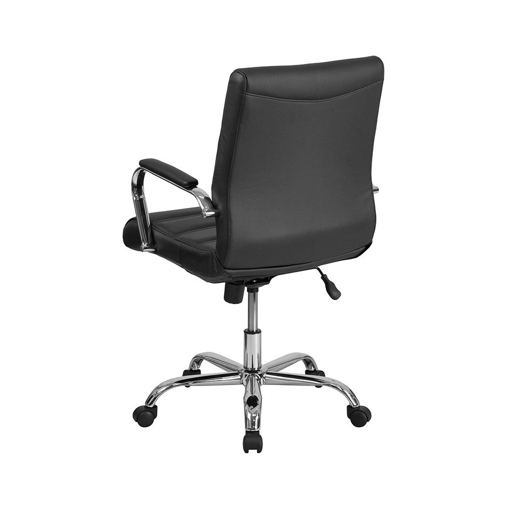 Mid-Back Black LeatherSoft Executive Swivel Office Chair with Chrome Base and Arms