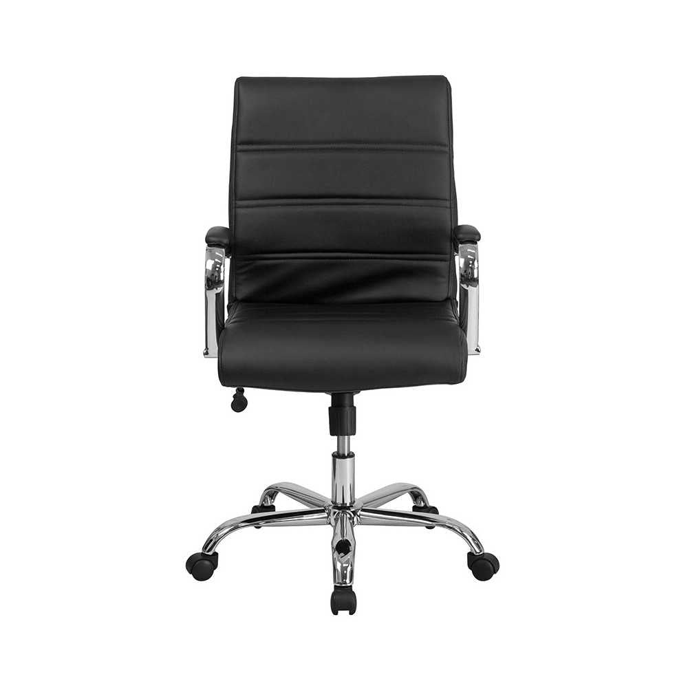 Mid-Back Black LeatherSoft Executive Swivel Office Chair with Chrome Base and Arms