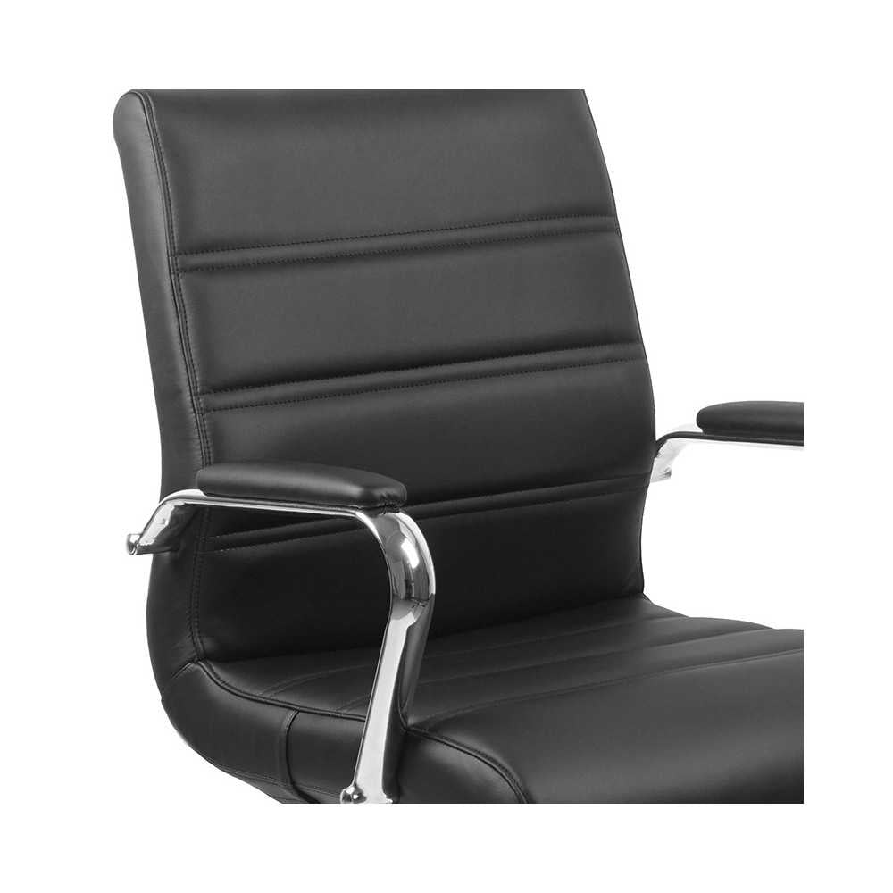 Mid-Back Black LeatherSoft Executive Swivel Office Chair with Chrome Base and Arms