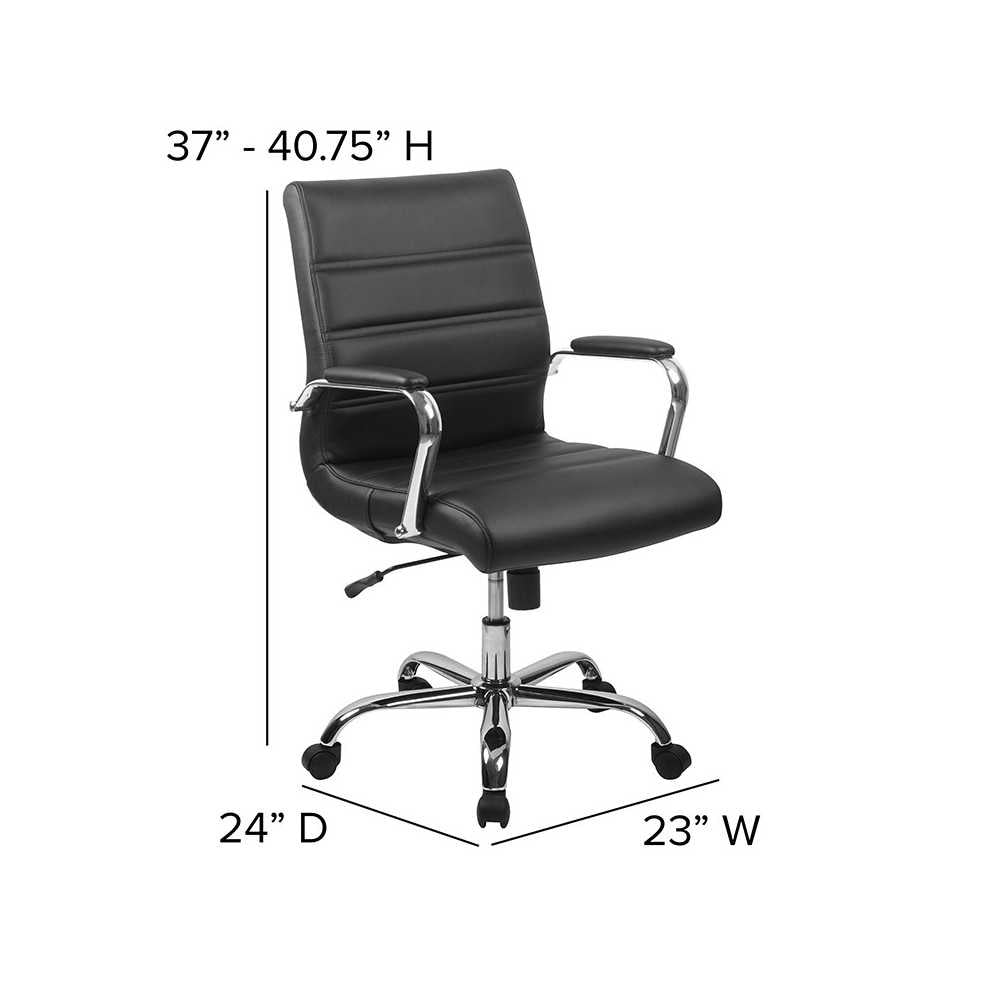 Mid-Back Black LeatherSoft Executive Swivel Office Chair with Chrome Base and Arms