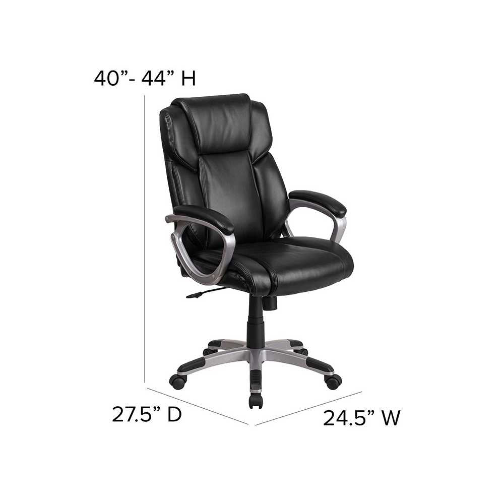 Mid-Back Black LeatherSoft Executive Swivel Office Chair with Padded Arms