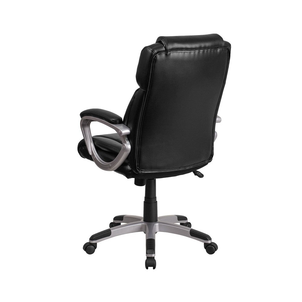 Mid-Back Black LeatherSoft Executive Swivel Office Chair with Padded Arms