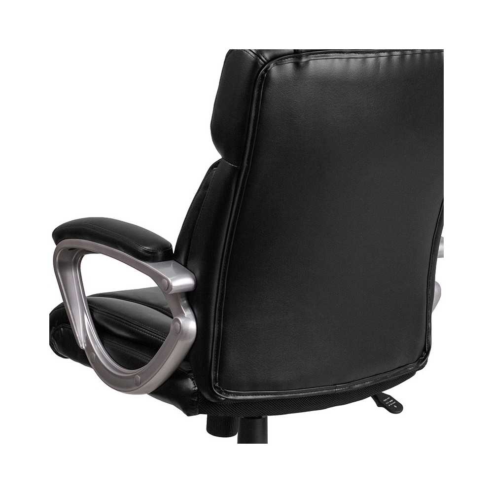 Mid-Back Black LeatherSoft Executive Swivel Office Chair with Padded Arms