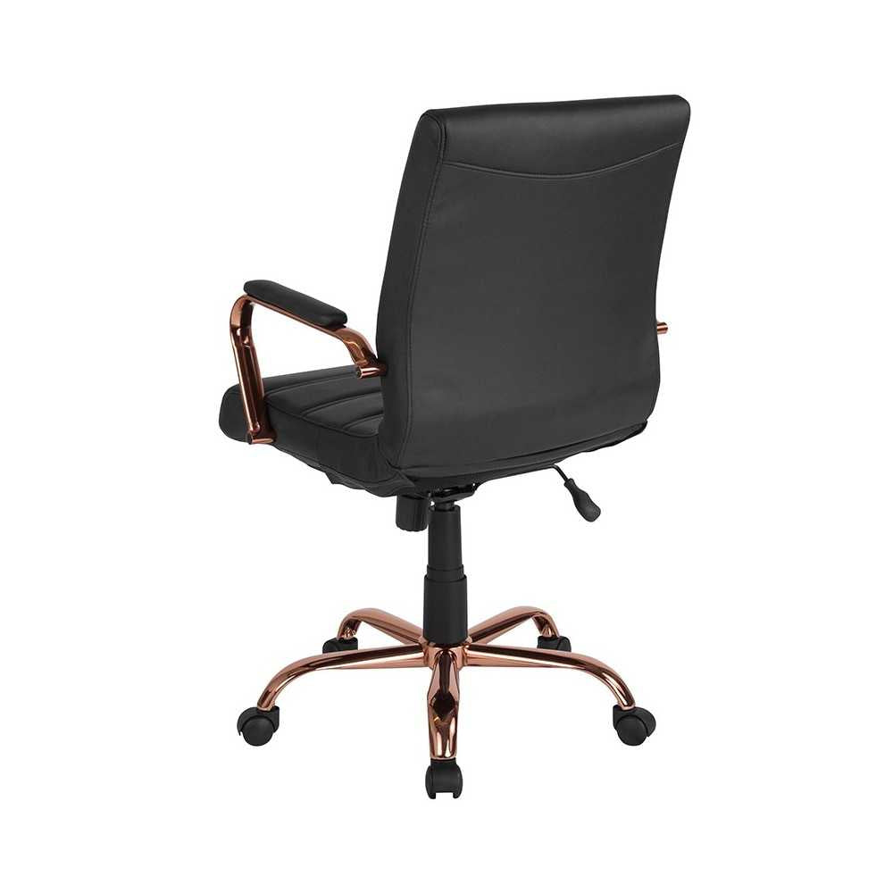 Mid-Back Black LeatherSoft Executive Swivel Office Chair with Rose Gold Frame and Arms