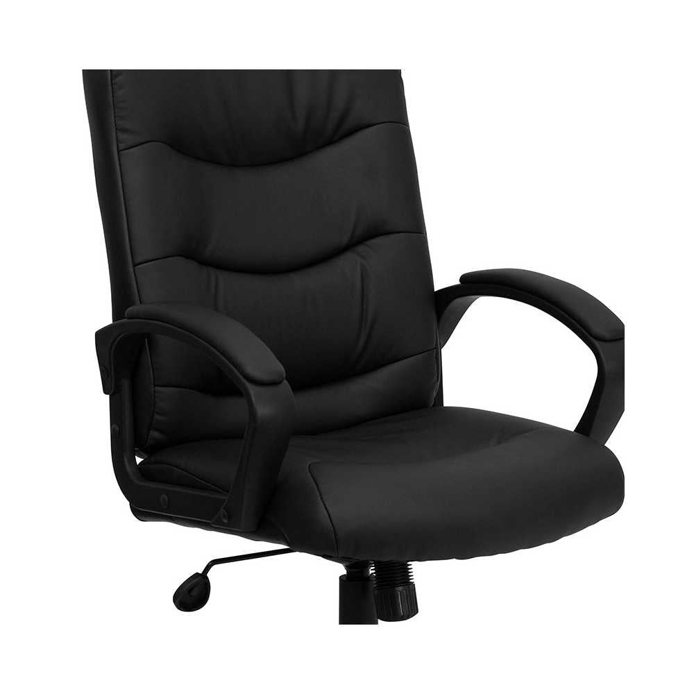 Mid-Back Black LeatherSoft Executive Swivel Office Chair with Three Line Horizontal Stitch Back and Arms