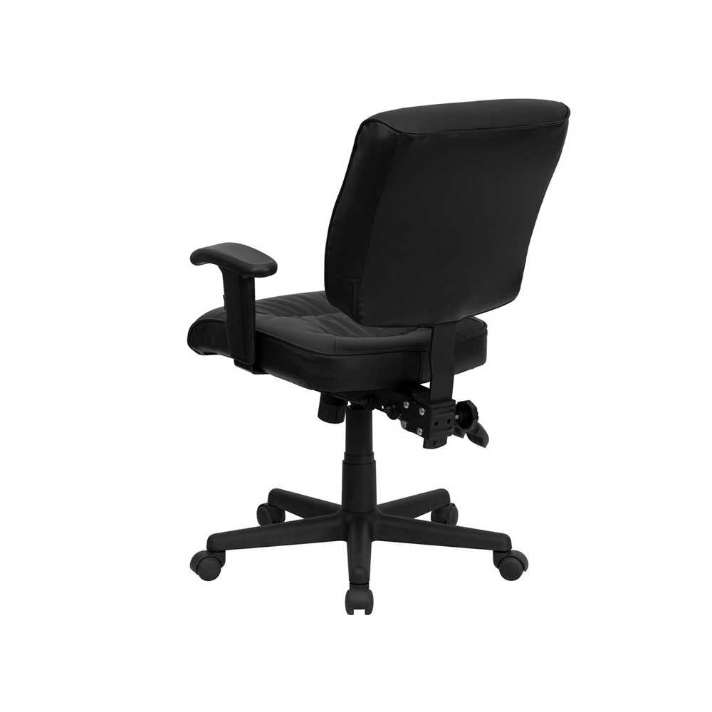 Mid-Back Black LeatherSoft Multifunction Swivel Ergonomic Task Office Chair with Adjustable Arms