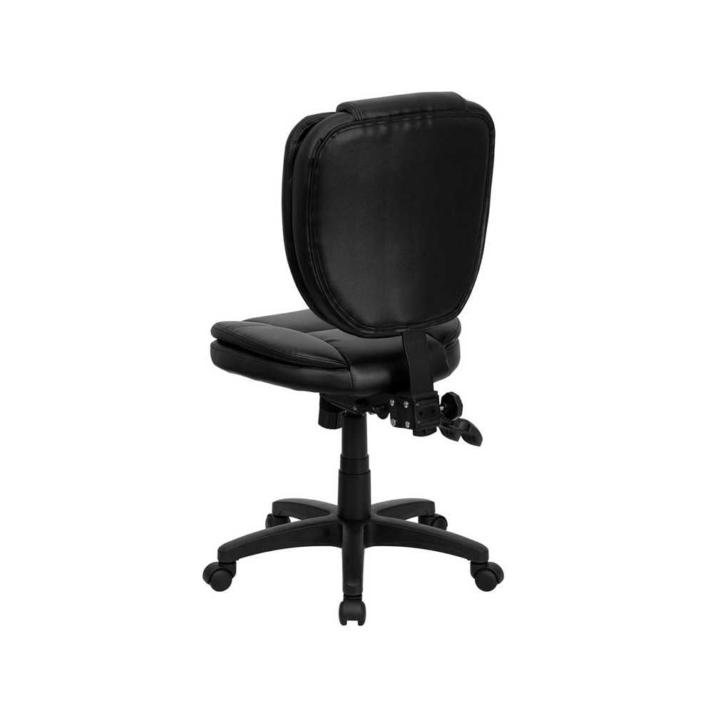 Mid-Back Black LeatherSoft Multifunction Swivel Ergonomic Task Office Chair with Pillow Top Cushioning