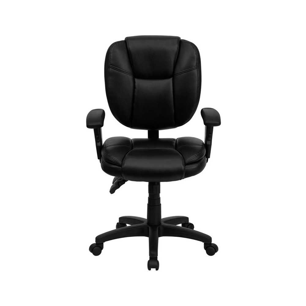 Mid-Back Black LeatherSoft Multifunction Swivel Ergonomic Task Office Chair with Pillow Top Cushioning and Arms
