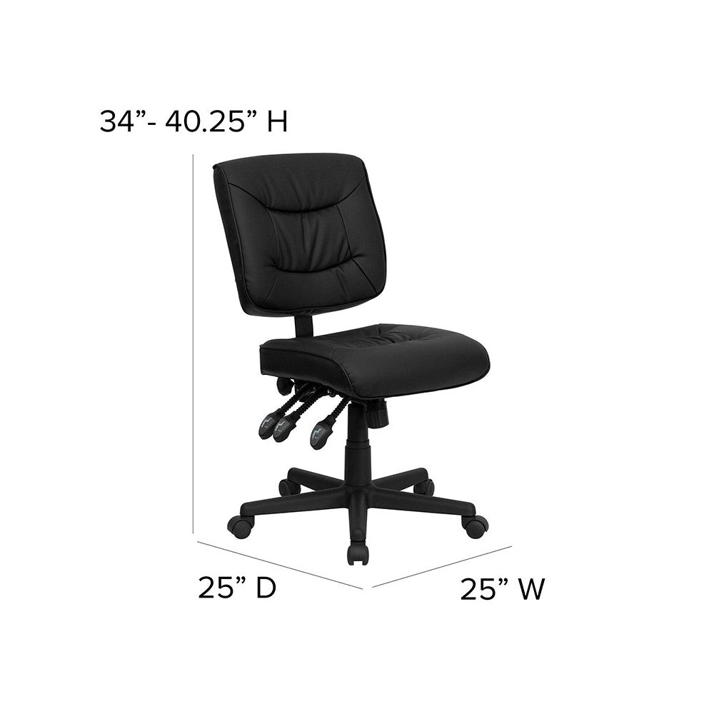 Mid-Back Black LeatherSoft Multifunction Swivel Ergonomic Task Office Chair