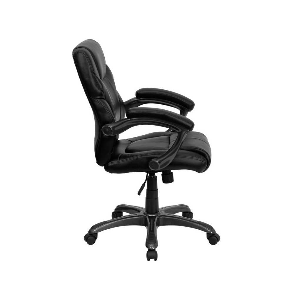 Mid-Back Black LeatherSoft Overstuffed Swivel Task Ergonomic Office Chair with Arms