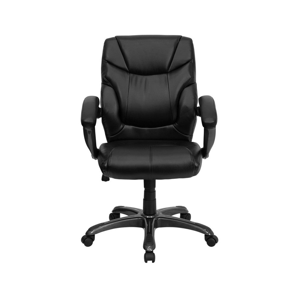Mid-Back Black LeatherSoft Overstuffed Swivel Task Ergonomic Office Chair with Arms