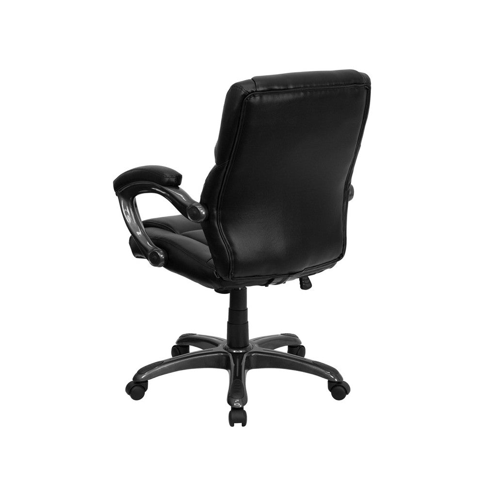 Mid-Back Black LeatherSoft Overstuffed Swivel Task Ergonomic Office Chair with Arms