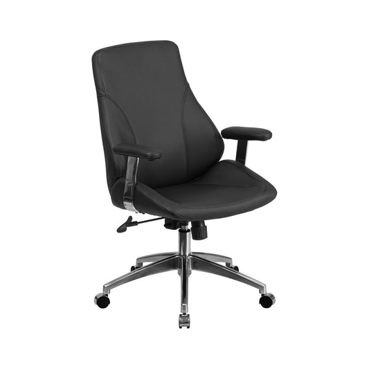 Mid-Back Black LeatherSoft Smooth Upholstered Executive Swivel Office Chair with Arms