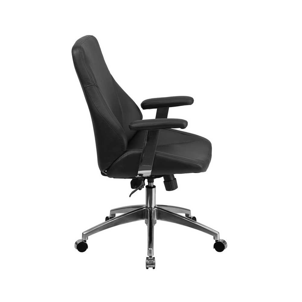 Mid-Back Black LeatherSoft Smooth Upholstered Executive Swivel Office Chair with Arms