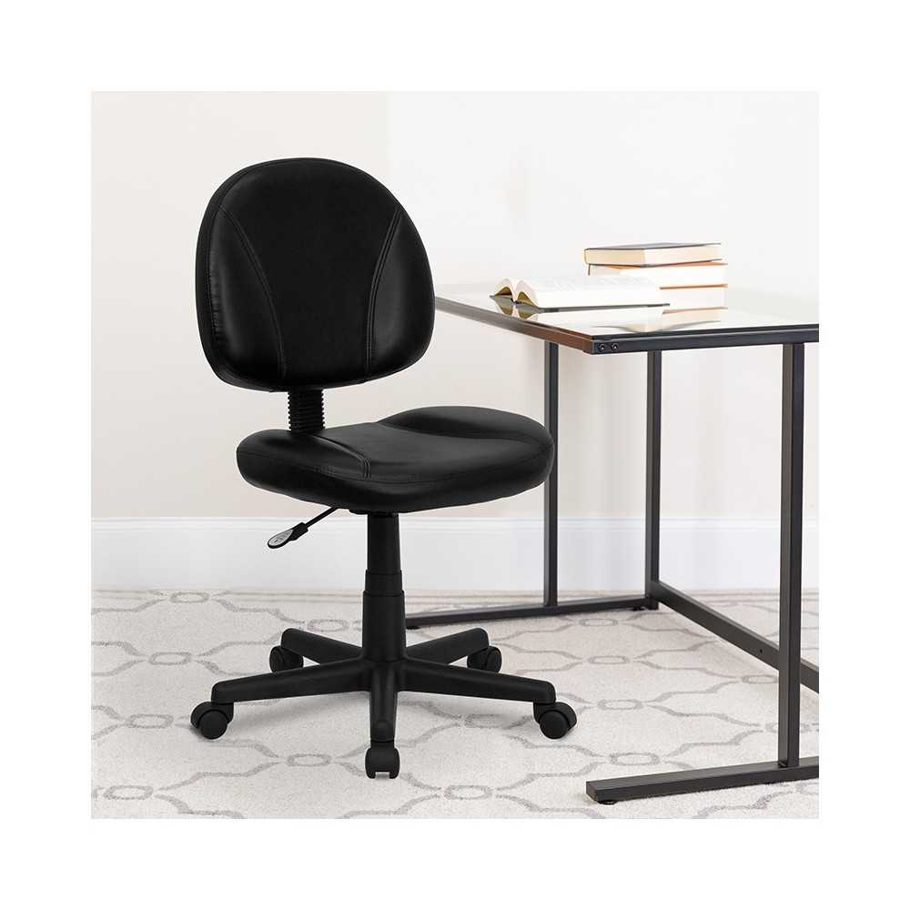 Mid-Back Black LeatherSoft Swivel Ergonomic Task Office Chair with Back Depth Adjustment