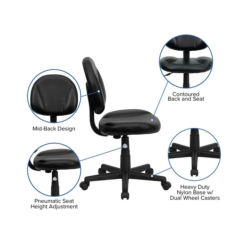 Mid-Back Black LeatherSoft Swivel Ergonomic Task Office Chair with Back Depth Adjustment