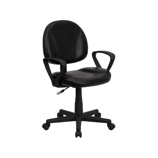 Mid-Back Black LeatherSoft Swivel Ergonomic Task Office Chair with Back Depth Adjustment and Arms