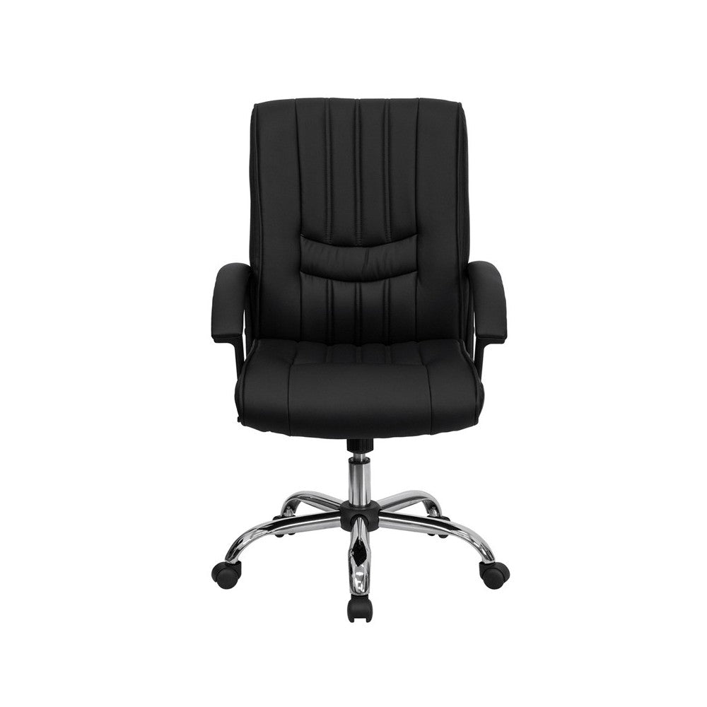 Mid-Back Black LeatherSoft Swivel Manager's Office Chair with Arms