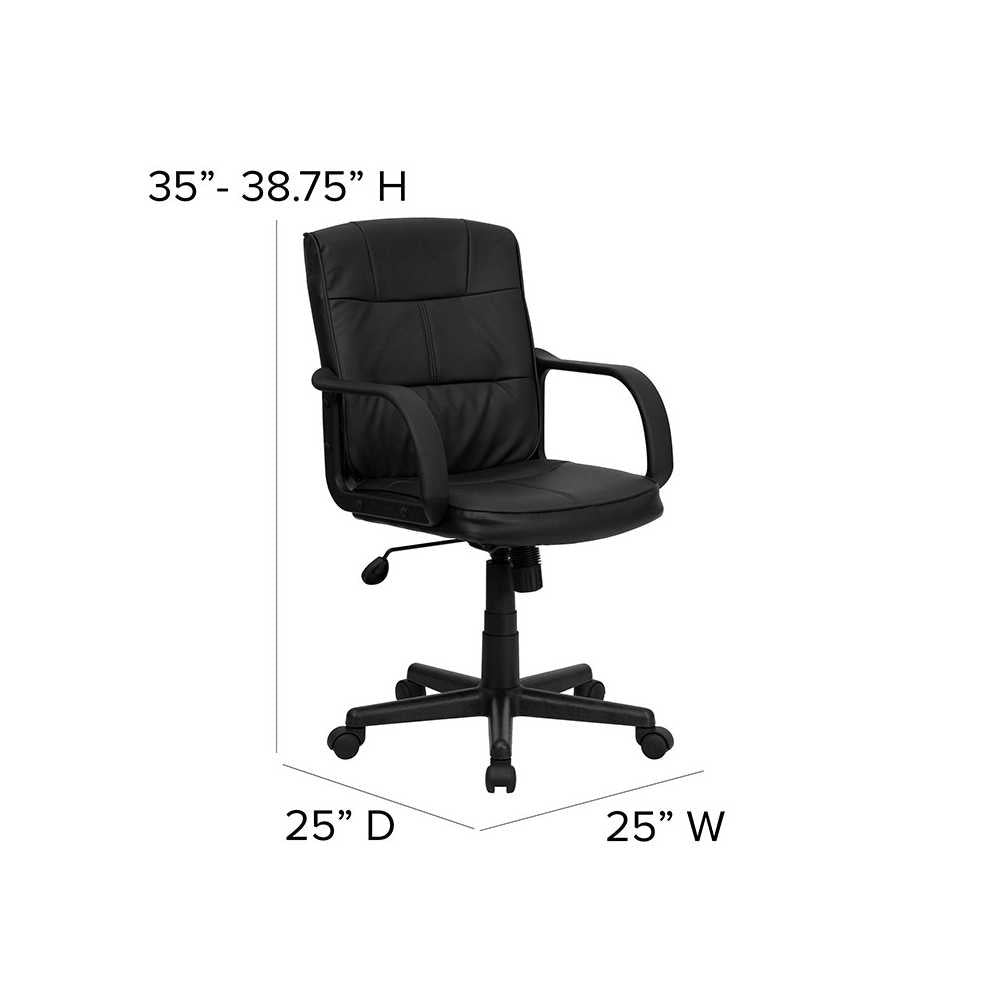 Mid-Back Black LeatherSoft Swivel Task Office Chair with Arms