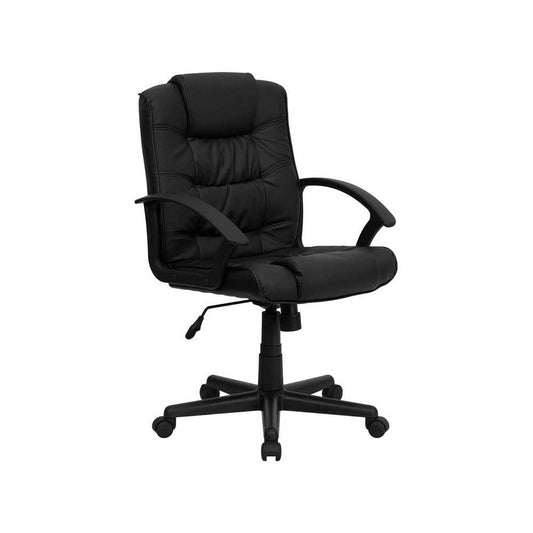Mid-Back Black LeatherSoft Swivel Task Office Chair with Arms