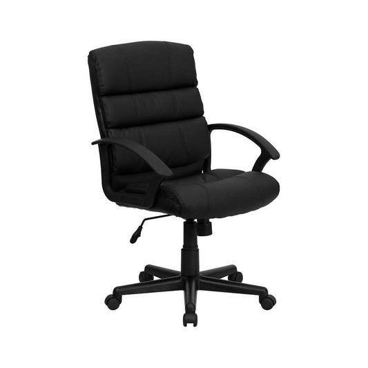 Mid-Back Black LeatherSoft Swivel Task Office Chair with Arms