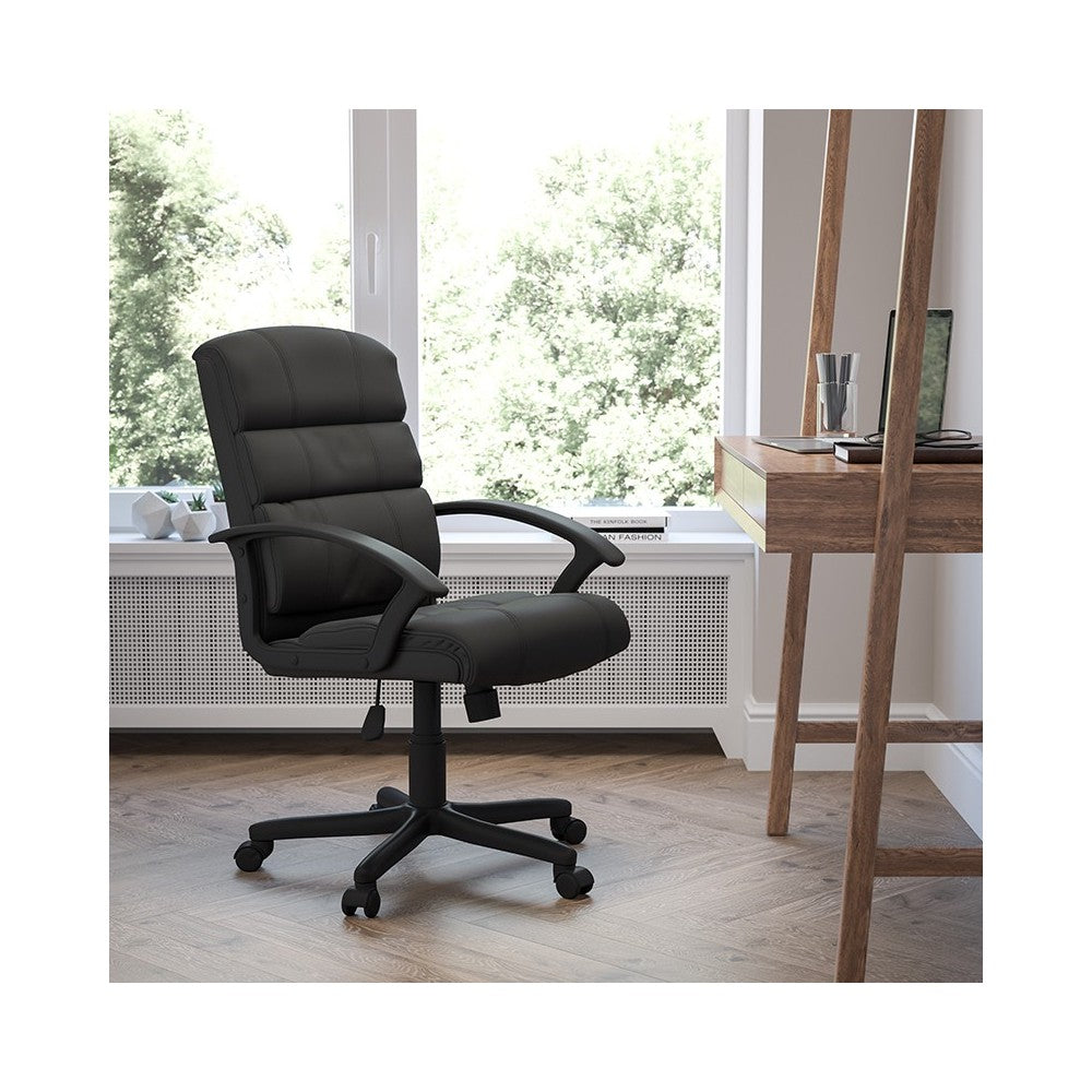 Mid-Back Black LeatherSoft Swivel Task Office Chair with Arms