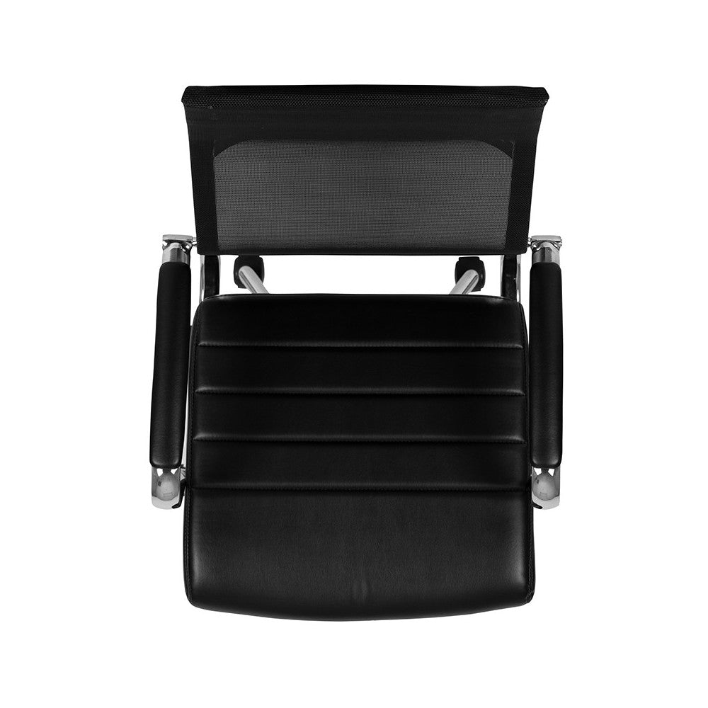 Mid-Back Black Mesh Contemporary Executive Swivel Office Chair with LeatherSoft Seat