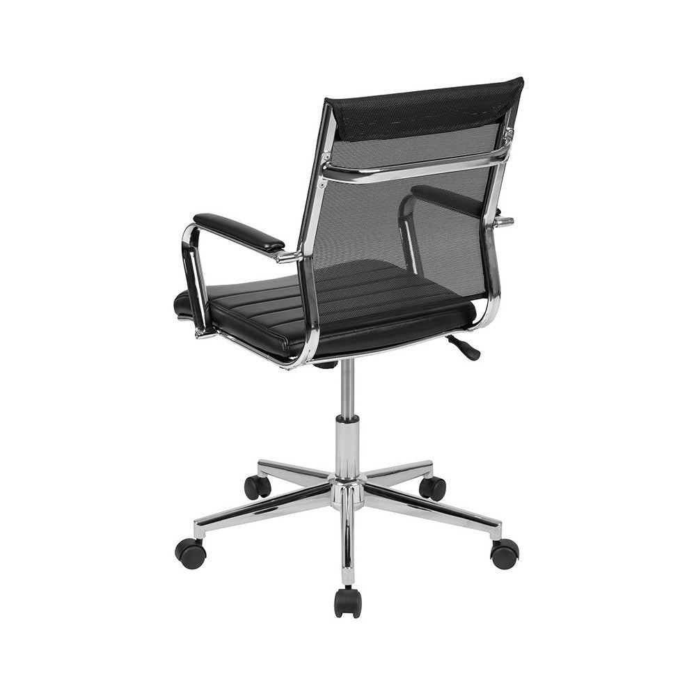 Mid-Back Black Mesh Contemporary Executive Swivel Office Chair with LeatherSoft Seat