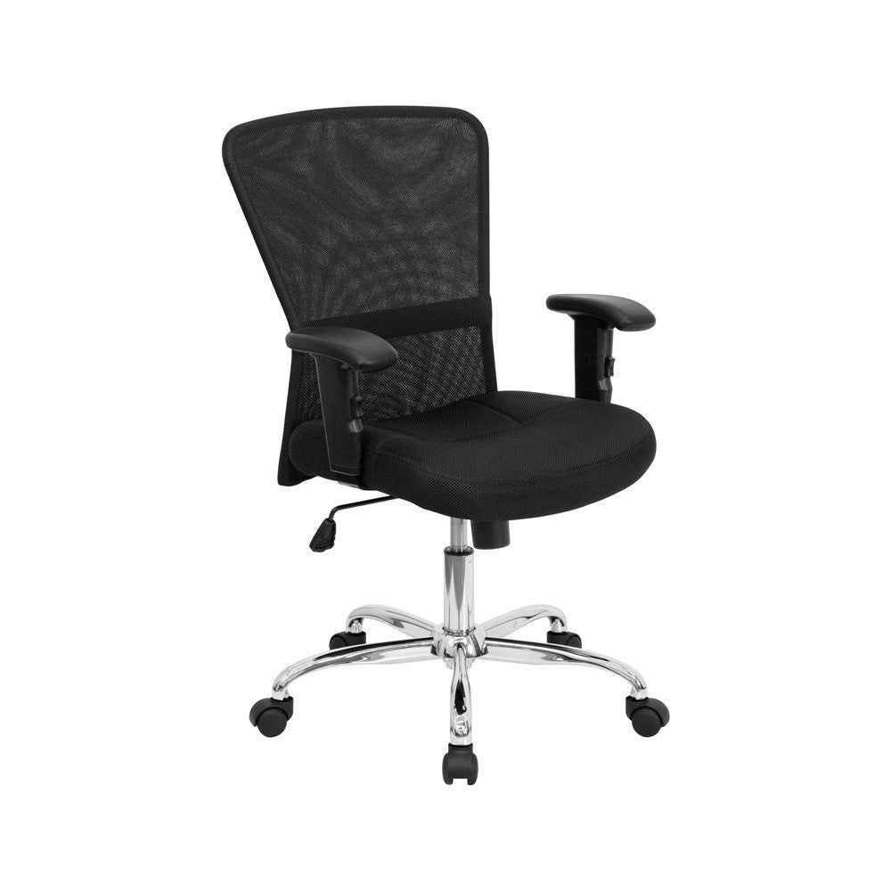 Mid-Back Black Mesh Contemporary Swivel Task Office Chair with Chrome Base and Adjustable Arms