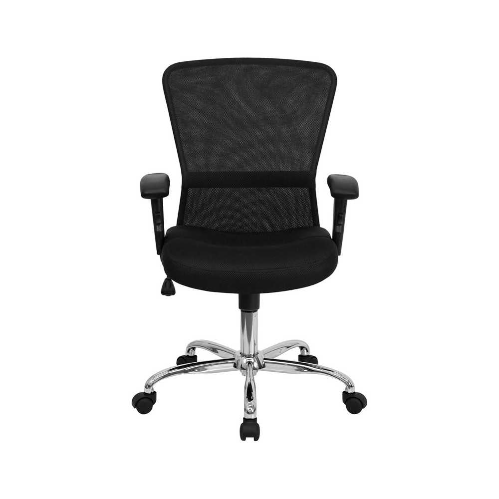Mid-Back Black Mesh Contemporary Swivel Task Office Chair with Chrome Base and Adjustable Arms