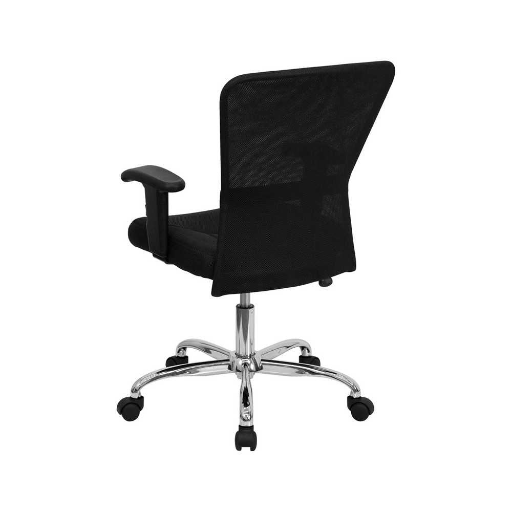 Mid-Back Black Mesh Contemporary Swivel Task Office Chair with Chrome Base and Adjustable Arms