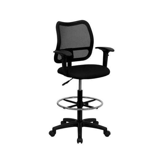 Mid-Back Black Mesh Drafting Chair with Adjustable Arms