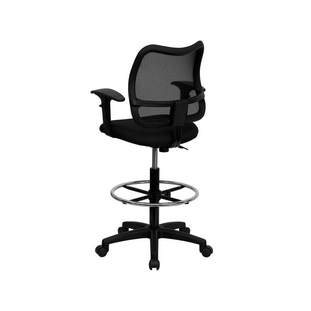 Mid-Back Black Mesh Drafting Chair with Adjustable Arms