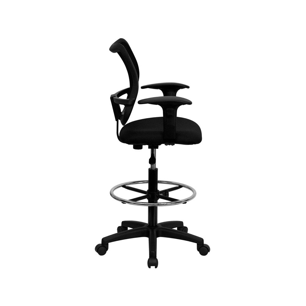 Mid-Back Black Mesh Drafting Chair with Adjustable Arms