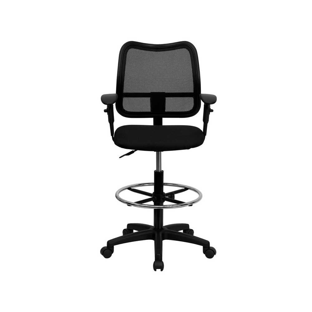 Mid-Back Black Mesh Drafting Chair with Adjustable Arms